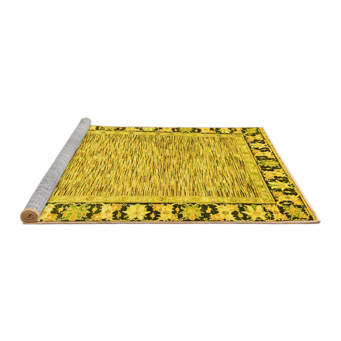 Sideview of Machine Washable Abstract Yellow Modern Rug, wshabs3426yw