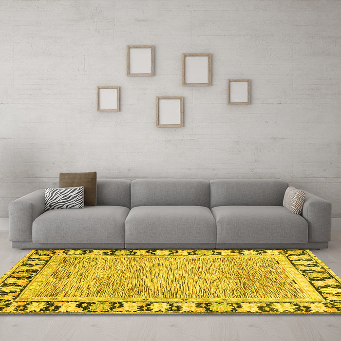 Machine Washable Abstract Yellow Modern Rug in a Living Room, wshabs3426yw