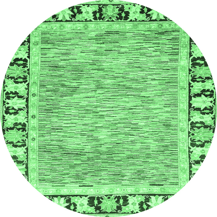 Round Machine Washable Abstract Emerald Green Modern Area Rugs, wshabs3426emgrn