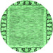 Round Machine Washable Abstract Emerald Green Modern Area Rugs, wshabs3426emgrn