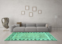 Machine Washable Abstract Turquoise Modern Rug, wshabs3426turq