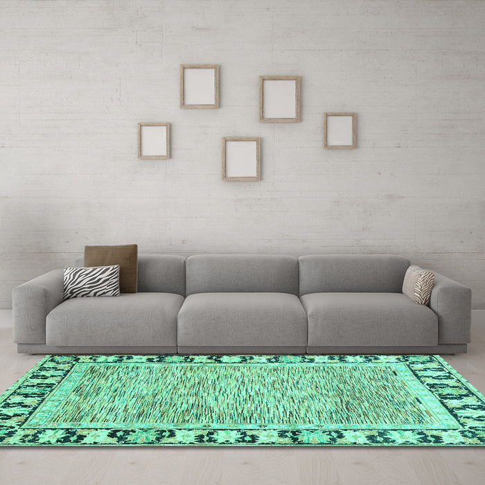 Machine Washable Abstract Turquoise Modern Area Rugs in a Living Room,, wshabs3426turq