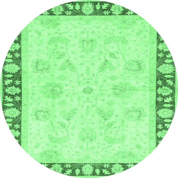 Round Machine Washable Oriental Emerald Green Traditional Area Rugs, wshabs3427emgrn