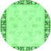 Round Machine Washable Oriental Emerald Green Traditional Area Rugs, wshabs3427emgrn