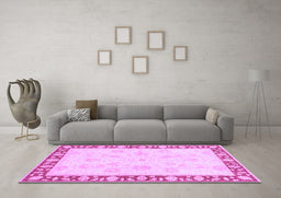 Machine Washable Oriental Purple Traditional Area Rugs in a Living Room, wshabs3427pur