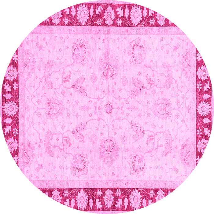 Round Machine Washable Oriental Pink Traditional Rug, wshabs3427pnk