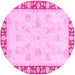 Round Machine Washable Oriental Pink Traditional Rug, wshabs3427pnk