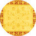 Round Machine Washable Oriental Yellow Traditional Rug, wshabs3427yw