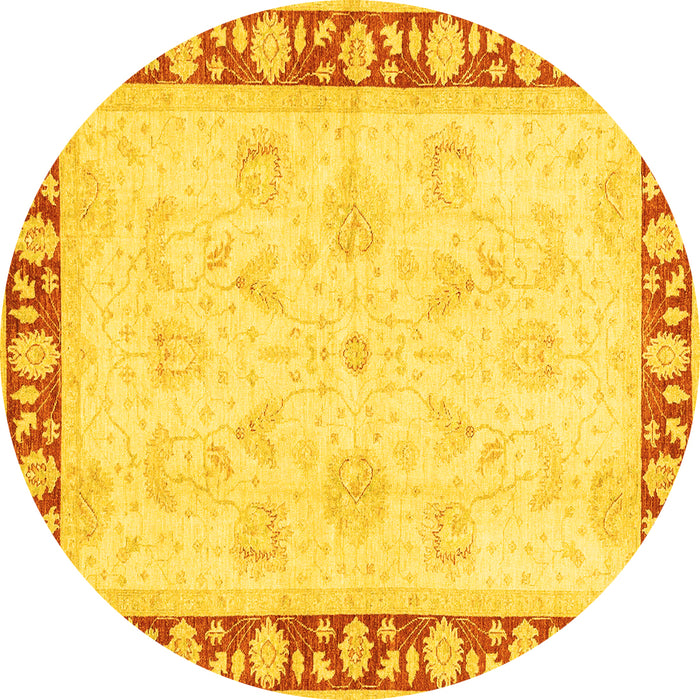 Round Oriental Yellow Traditional Rug, abs3427yw