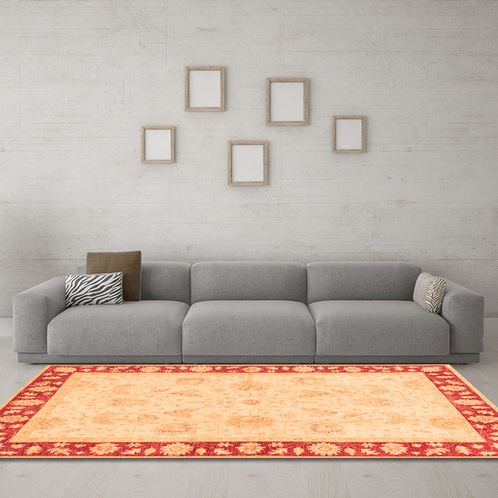 Machine Washable Oriental Orange Traditional Area Rugs in a Living Room, wshabs3427org