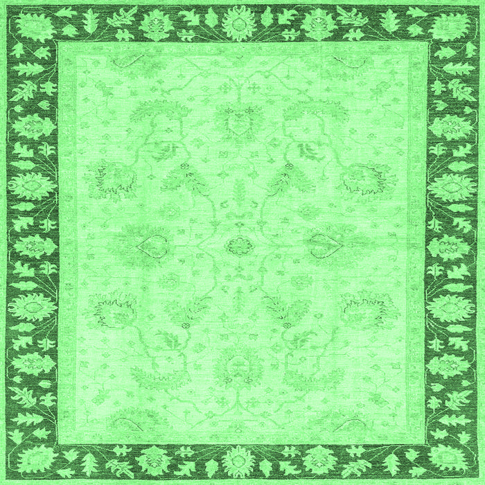 Square Machine Washable Oriental Emerald Green Traditional Area Rugs, wshabs3427emgrn