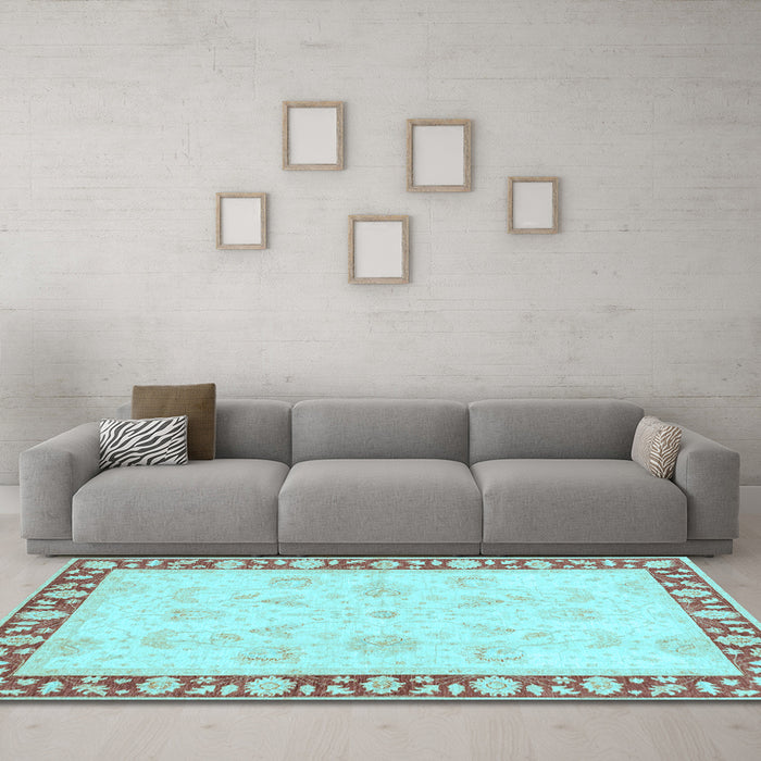Machine Washable Oriental Light Blue Traditional Rug in a Living Room, wshabs3427lblu