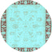 Round Machine Washable Oriental Light Blue Traditional Rug, wshabs3427lblu