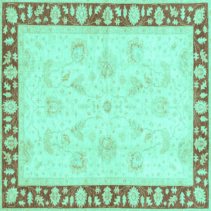 Square Machine Washable Oriental Turquoise Traditional Area Rugs, wshabs3427turq
