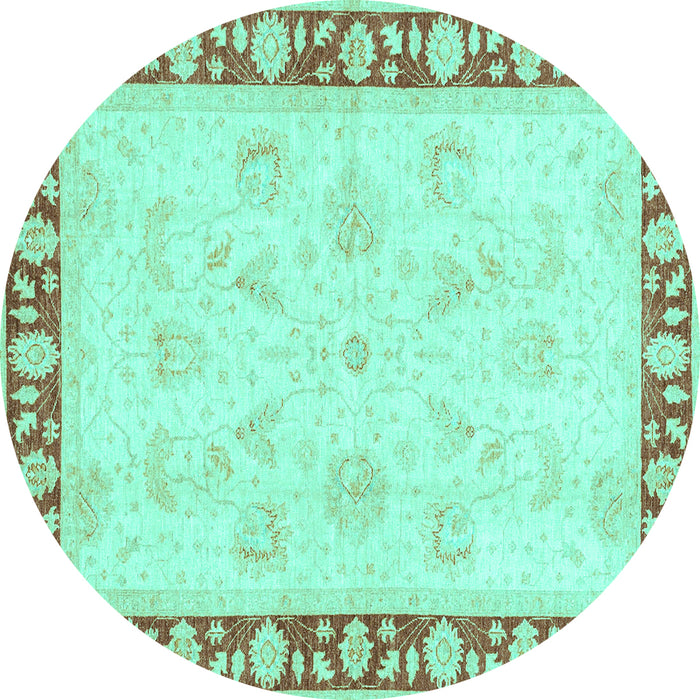 Round Machine Washable Oriental Turquoise Traditional Area Rugs, wshabs3427turq