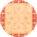 Round Machine Washable Oriental Orange Traditional Area Rugs, wshabs3427org