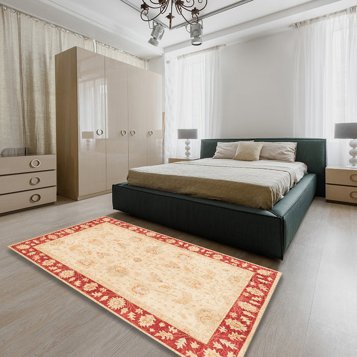 Abstract Sun Yellow Oriental Rug in a Bedroom, abs3427