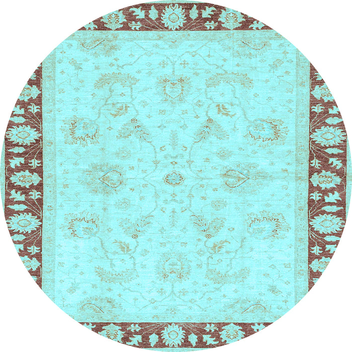 Round Oriental Light Blue Traditional Rug, abs3427lblu