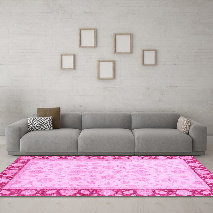 Machine Washable Oriental Pink Traditional Rug in a Living Room, wshabs3428pnk