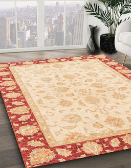 Abstract Khaki Gold Oriental Rug in Family Room, abs3428