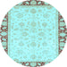 Round Oriental Light Blue Traditional Rug, abs3428lblu