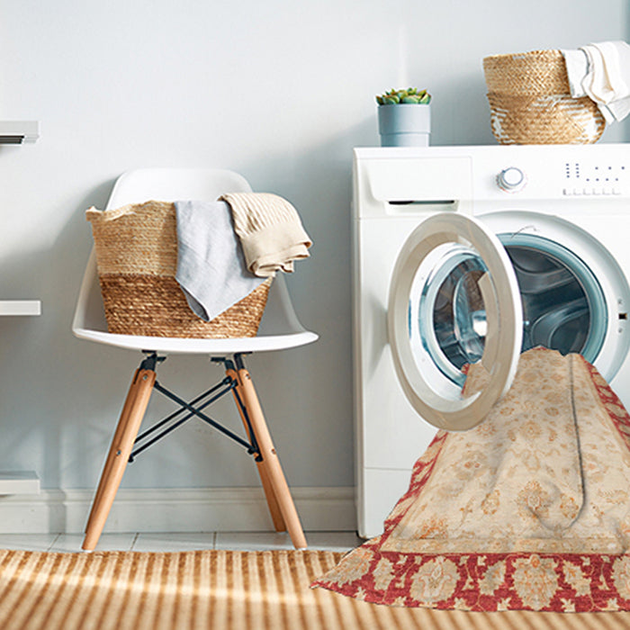 Machine Washable Abstract Khaki Gold Rug in a Washing Machine, wshabs3428