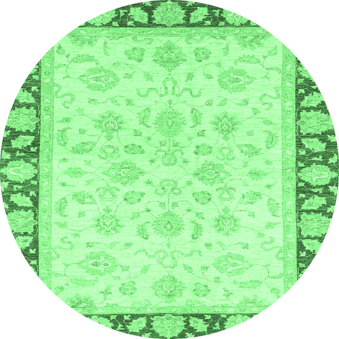 Round Machine Washable Oriental Emerald Green Traditional Area Rugs, wshabs3428emgrn