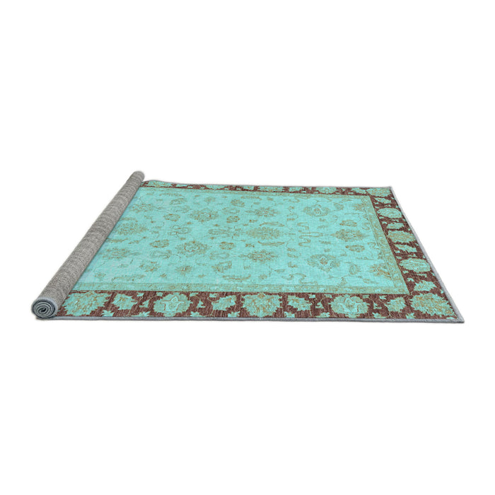 Sideview of Machine Washable Oriental Light Blue Traditional Rug, wshabs3428lblu