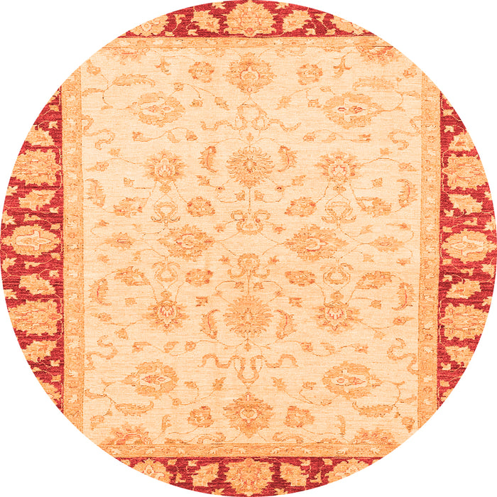 Round Machine Washable Oriental Orange Traditional Area Rugs, wshabs3428org