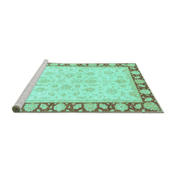 Sideview of Machine Washable Oriental Turquoise Traditional Area Rugs, wshabs3428turq