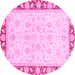 Round Machine Washable Oriental Pink Traditional Rug, wshabs3428pnk