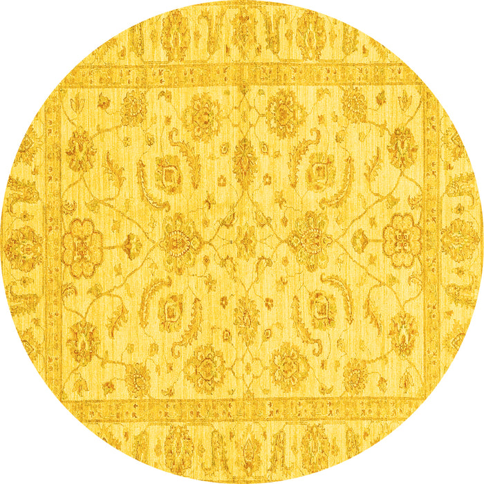 Round Machine Washable Oriental Yellow Traditional Rug, wshabs3429yw
