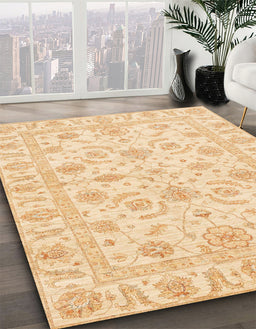 Abstract Sun Yellow Oriental Rug in Family Room, abs3429