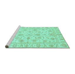 Sideview of Machine Washable Oriental Turquoise Traditional Area Rugs, wshabs3429turq