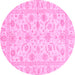 Round Machine Washable Oriental Pink Traditional Rug, wshabs3429pnk