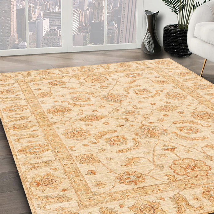 Abstract Sun Yellow Oriental Rug in Family Room, abs3429