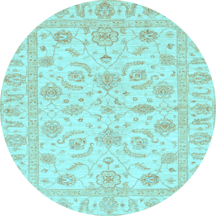 Round Machine Washable Oriental Light Blue Traditional Rug, wshabs3429lblu