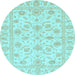 Round Machine Washable Oriental Light Blue Traditional Rug, wshabs3429lblu