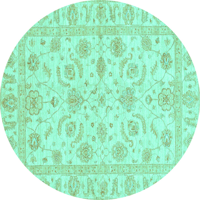 Round Machine Washable Oriental Turquoise Traditional Area Rugs, wshabs3429turq