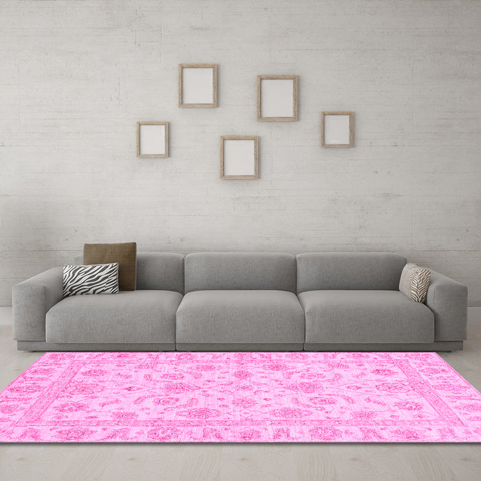 Machine Washable Oriental Pink Traditional Rug in a Living Room, wshabs3429pnk