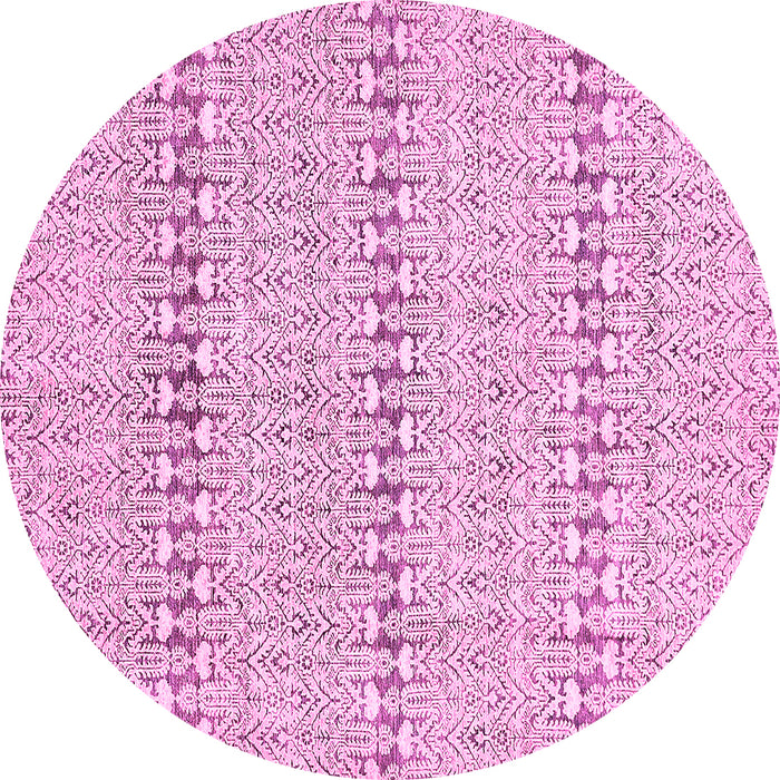 Round Machine Washable Abstract Pink Modern Rug, wshabs342pnk