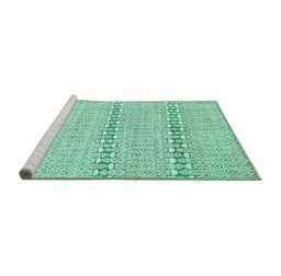 Sideview of Machine Washable Abstract Turquoise Modern Area Rugs, wshabs342turq