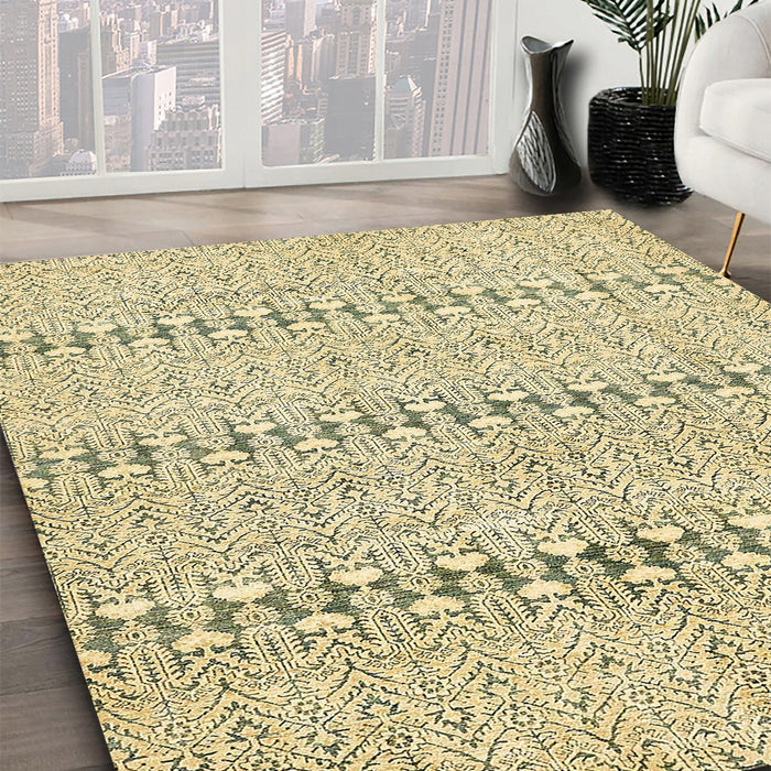 Machine Washable Abstract Sun Yellow Rug in a Family Room, wshabs342