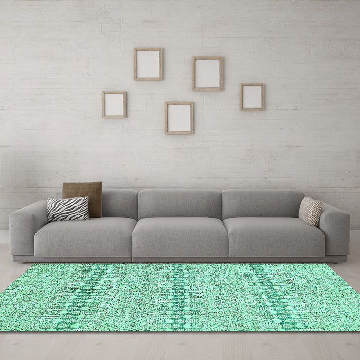 Machine Washable Abstract Turquoise Modern Area Rugs in a Living Room,, wshabs342turq