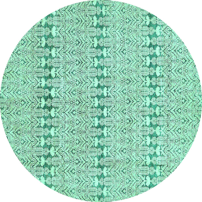 Round Machine Washable Abstract Turquoise Modern Area Rugs, wshabs342turq