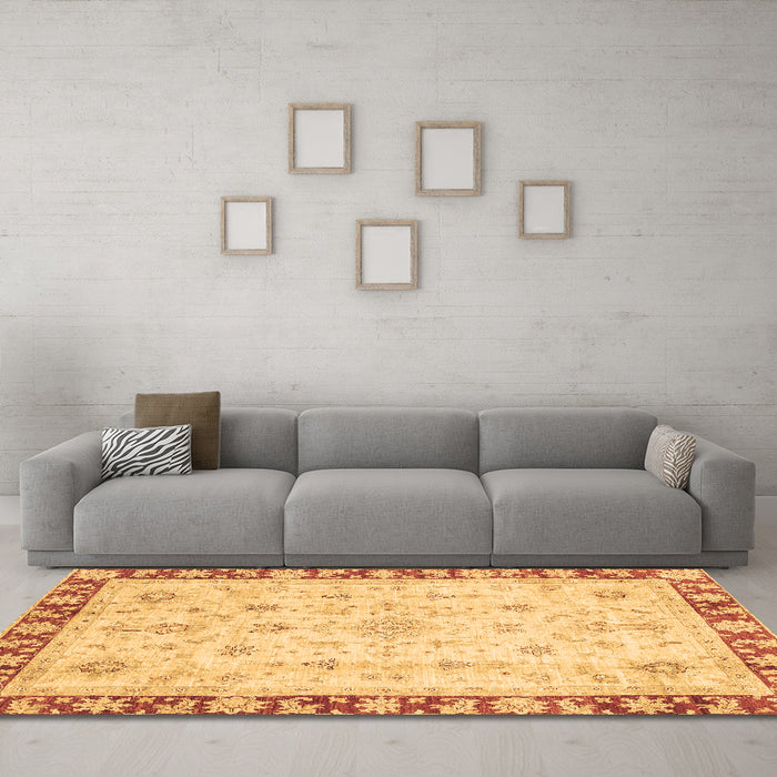 Machine Washable Abstract Brown Modern Rug in a Living Room,, wshabs3430brn