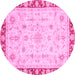 Round Machine Washable Abstract Pink Modern Rug, wshabs3430pnk