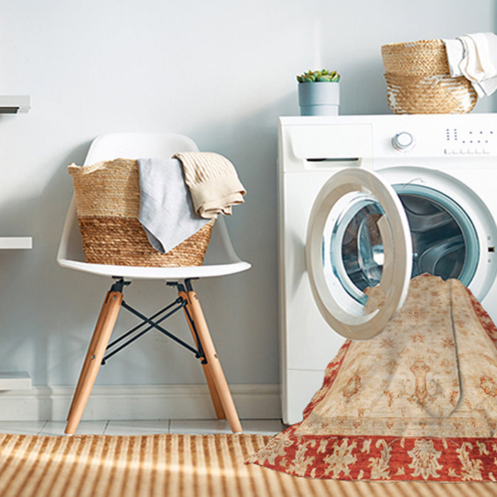 Machine Washable Abstract Brown Gold Rug in a Washing Machine, wshabs3430