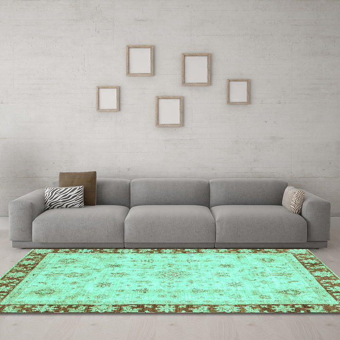 Machine Washable Abstract Turquoise Modern Area Rugs in a Living Room,, wshabs3430turq