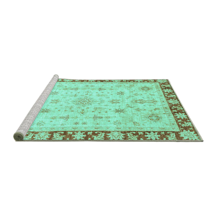 Sideview of Machine Washable Abstract Turquoise Modern Area Rugs, wshabs3430turq